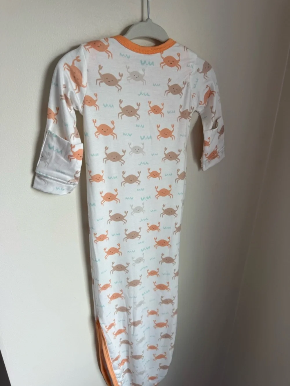 Copper Pearl Tide Knot Gown with Orange Crab Print Newborn